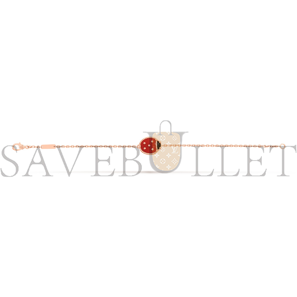 VAN CLEEF ARPELS LUCKY SPRING BRACELET, CLOSED WINGS LADYBUG - ROSE GOLD, CARNELIAN, ONYX  VCARP7R000